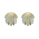 14k Gold Leaf Decor Studded Earrings Multicolor / Clip On